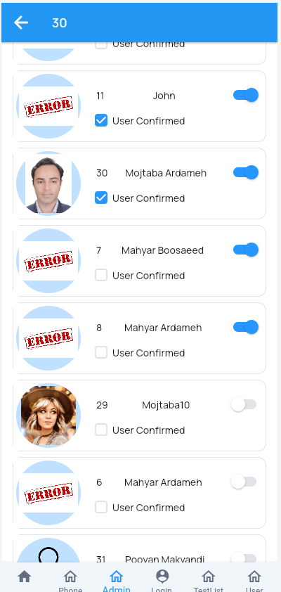 admin user control page
